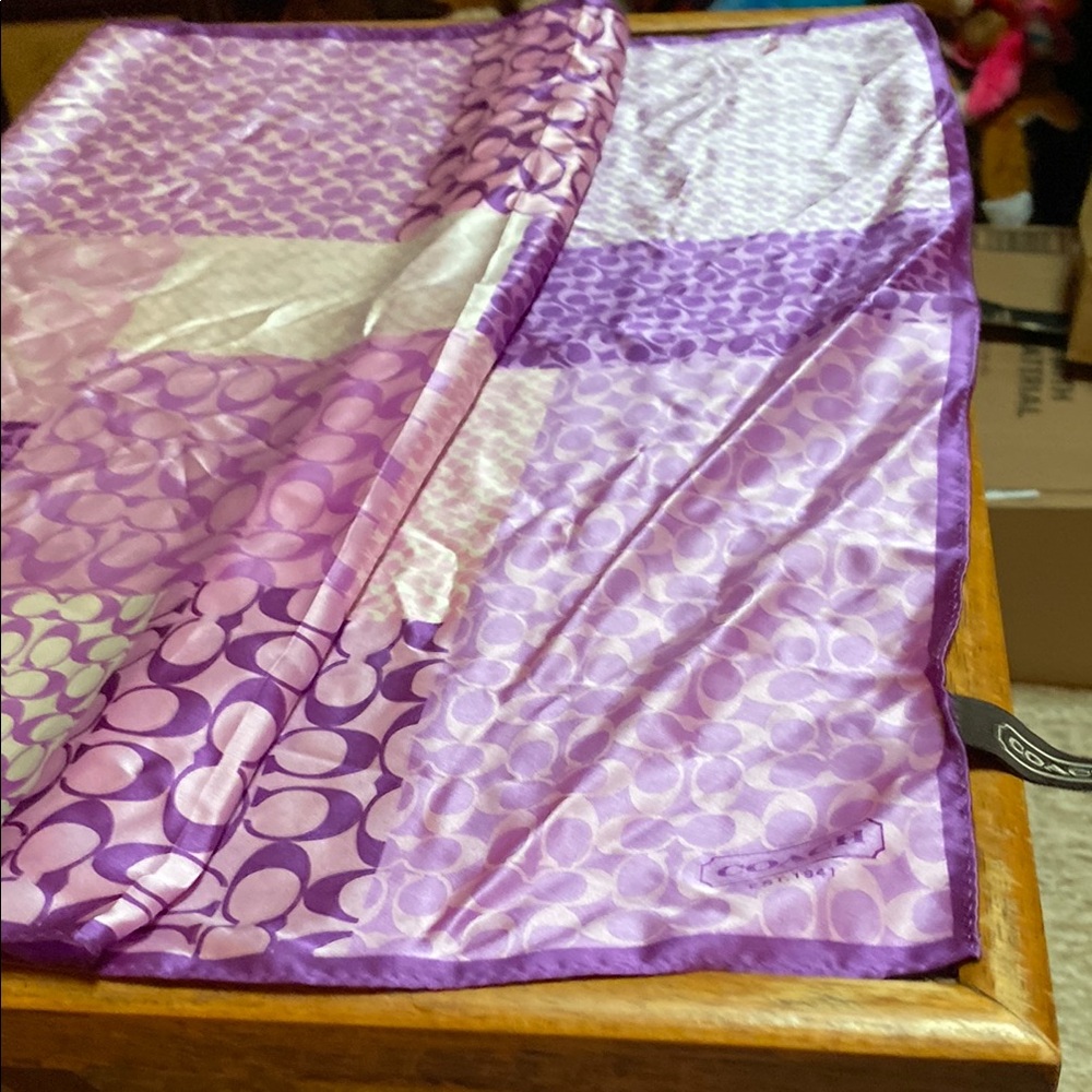 Purple Patterned Silk Scarf coach100 percent silk 21.5x21.5 square.